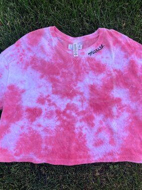 Adult Marist Embroidered Red Random Tie-Dye Crop Top